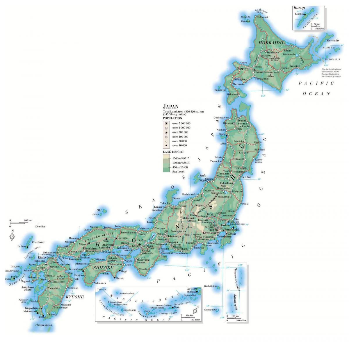 Mappa altimetrica del Giappone