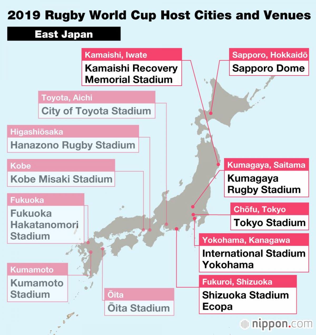 mappa degli stadi di Giappone
