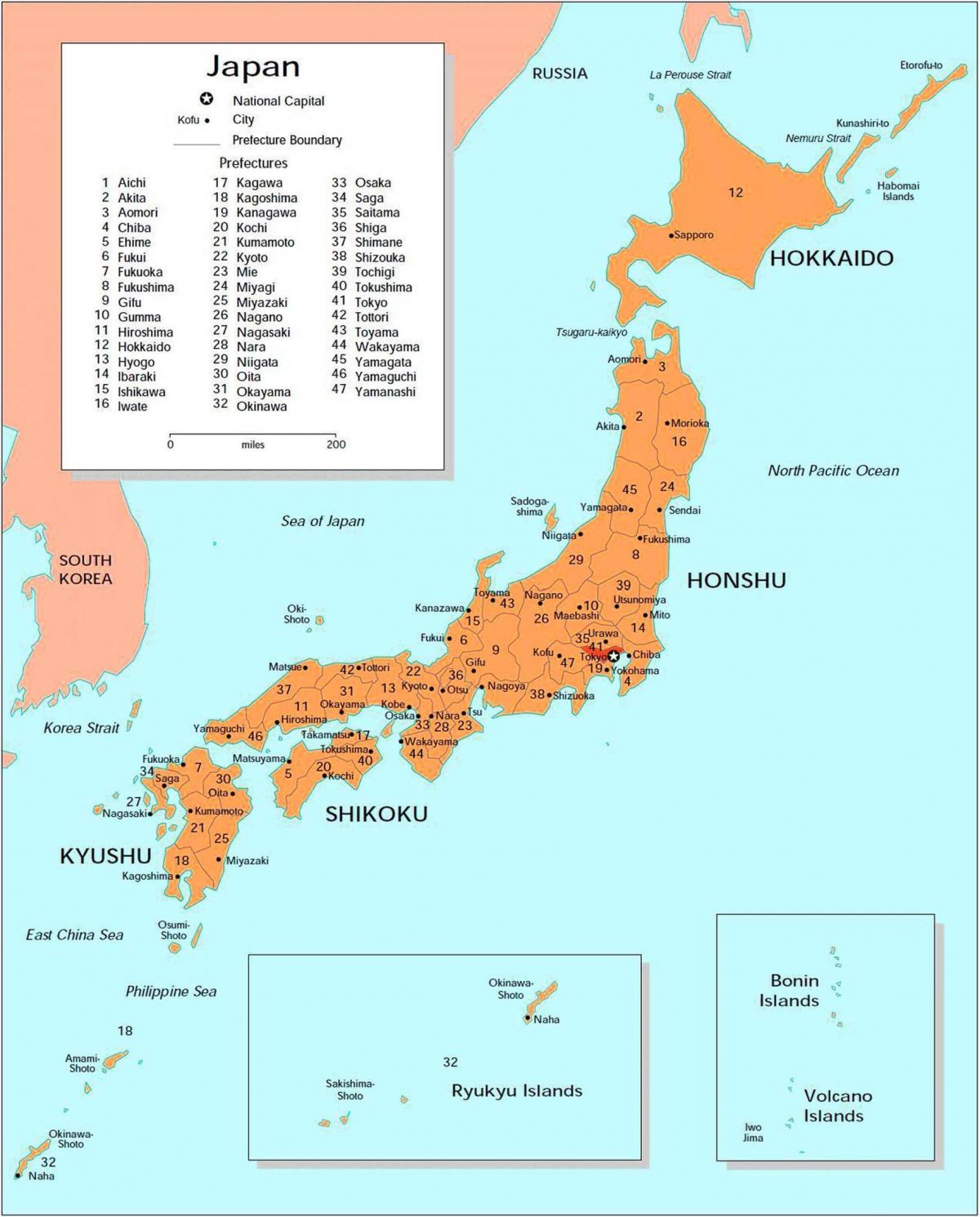 Mappa del Giappone con le principali città
