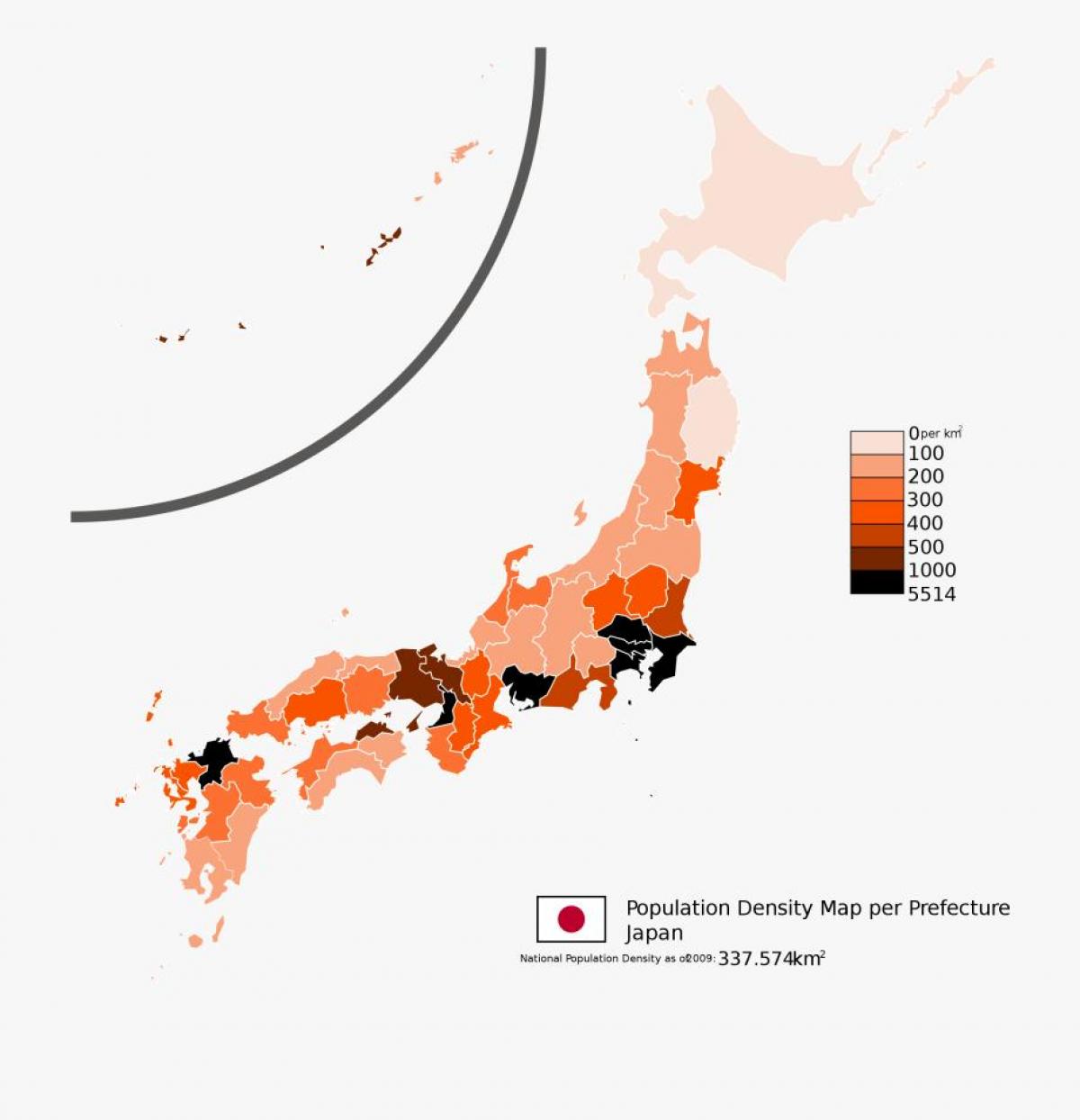 Mappa della densità del Giappone